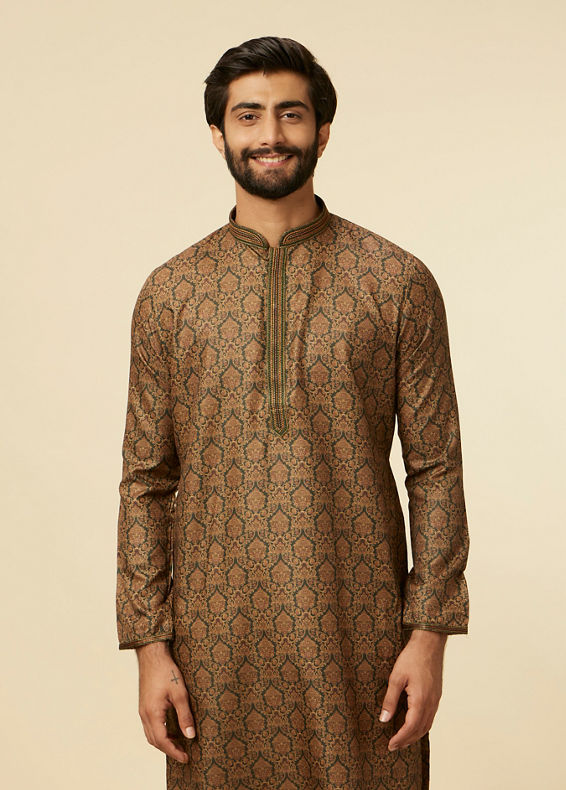 Manyavar Men Dark Green Paisley Printed Kurta Set