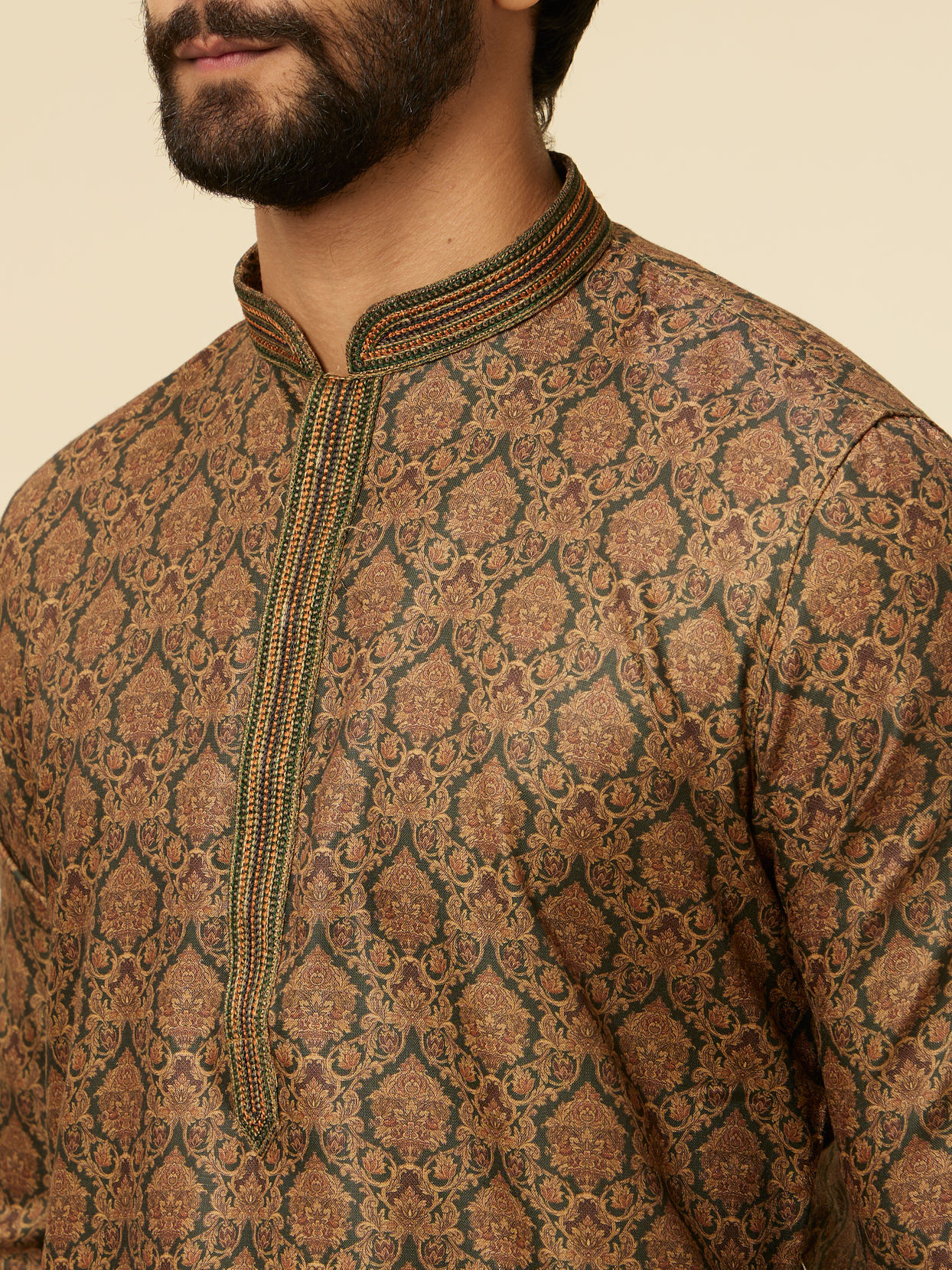 Manyavar Men Dark Green Paisley Printed Kurta Set
