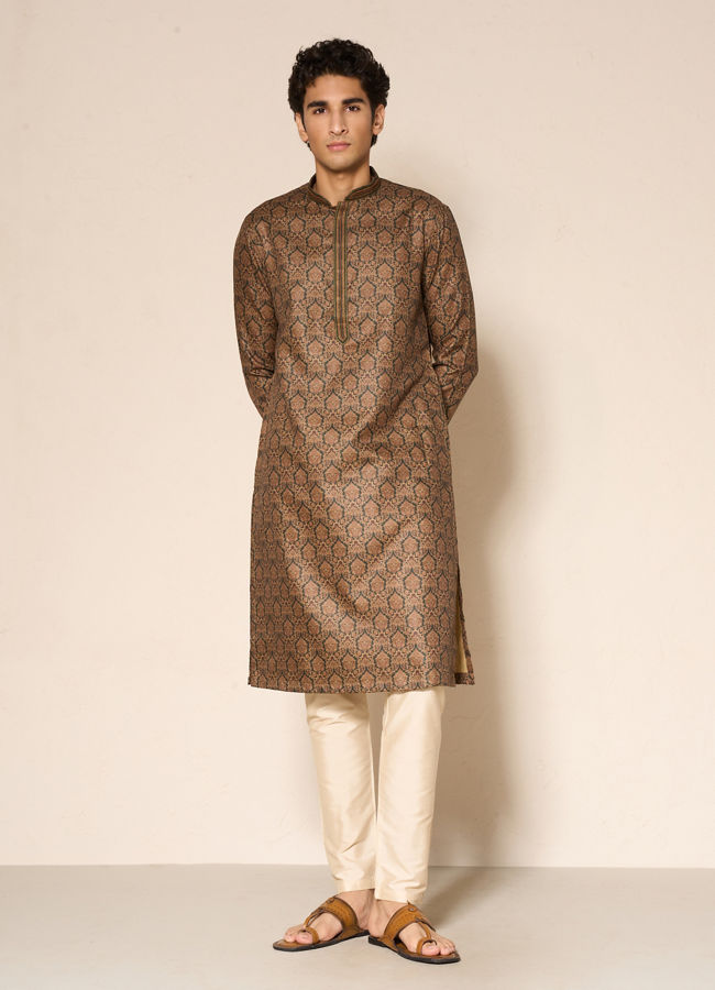 Manyavar Men Dark Green Paisley Printed Kurta Set