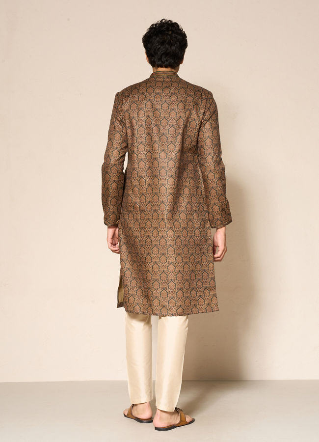 Manyavar Men Dark Green Paisley Printed Kurta Set