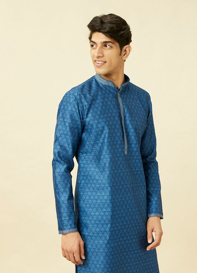 Manyavar Men Ocean Blue Shankh Motif Kurta Set