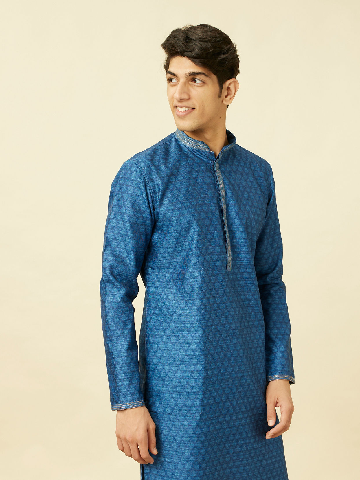 Manyavar Men Ocean Blue Shankh Motif Kurta Set
