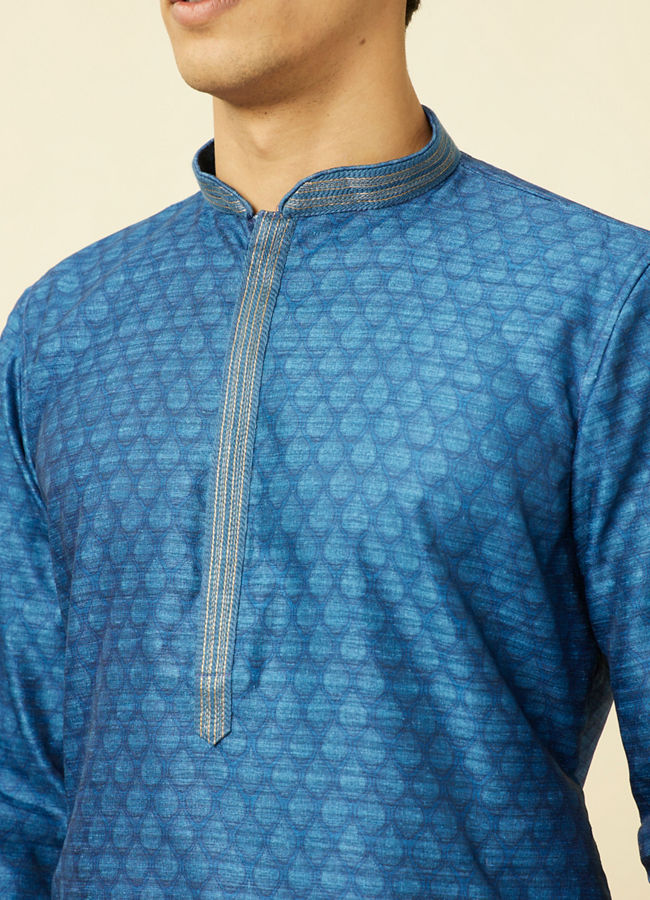 Manyavar Men Ocean Blue Shankh Motif Kurta Set