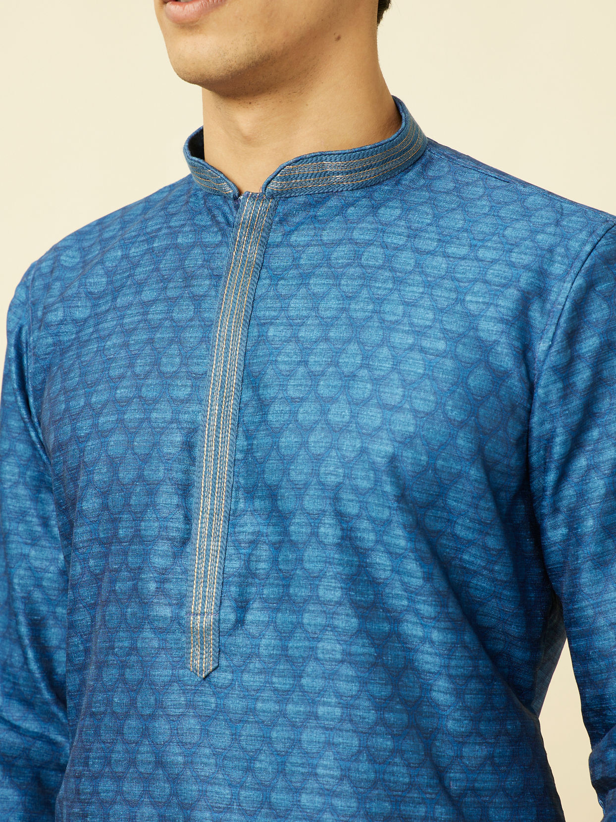 Manyavar Men Ocean Blue Shankh Motif Kurta Set
