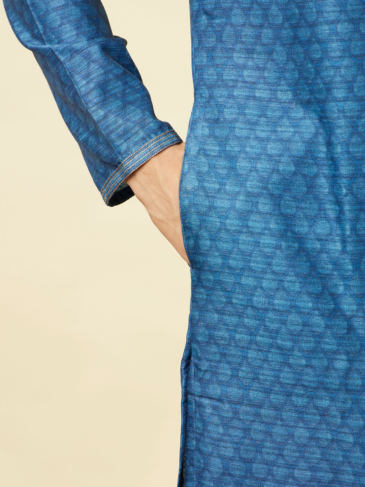 Buy Ocean Blue Shankh Motif Kurta Set Online in India @Manyavar - Kurta ...