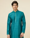 Manyavar Men Peacock Green Jaal Patterned Kurta Set