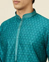 Manyavar Men Peacock Green Jaal Patterned Kurta Set