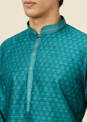 Manyavar Men Peacock Green Jaal Patterned Kurta Set