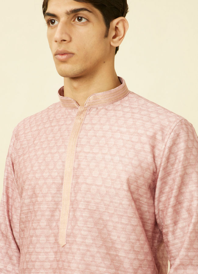 Manyavar Men Flamingo Pink Shankh Motif Kurta Set