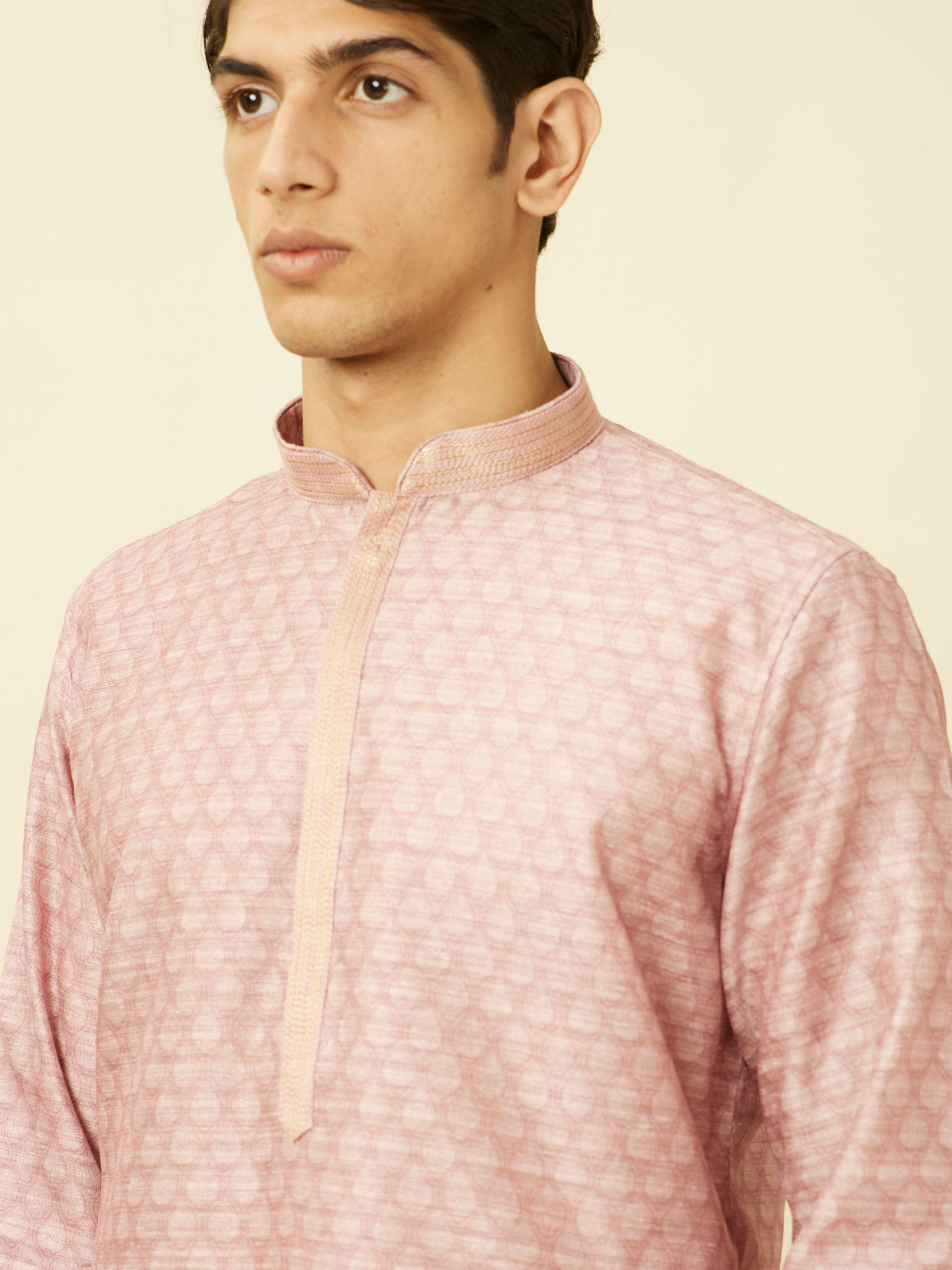 Manyavar Men Flamingo Pink Shankh Motif Kurta Set