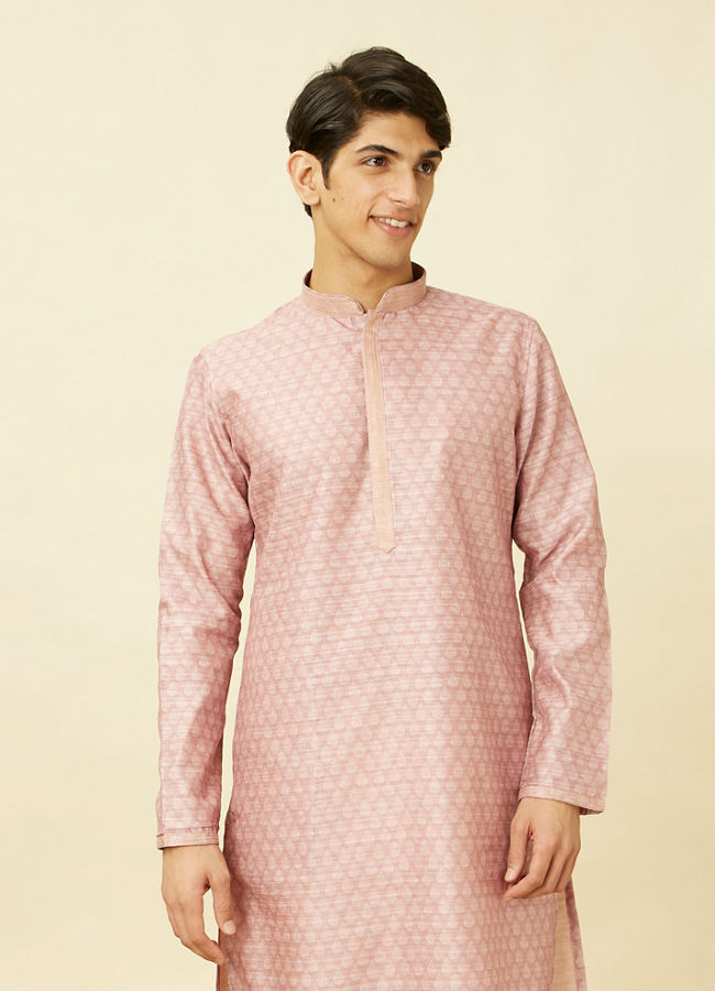 Manyavar Men Flamingo Pink Shankh Motif Kurta Set