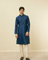 Manyavar Men Teal Blue Diamond Patterned Kurta Set