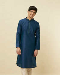 Manyavar Men Teal Blue Diamond Patterned Kurta Set