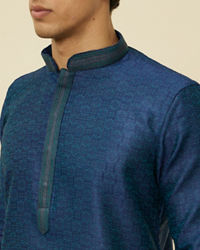 Manyavar Men Teal Blue Diamond Patterned Kurta Set