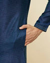 Manyavar Men Teal Blue Diamond Patterned Kurta Set