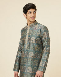 Manyavar Men Marble Blue Tree Of Life Print Kurta Set