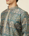 Manyavar Men Marble Blue Tree Of Life Print Kurta Set image number 1