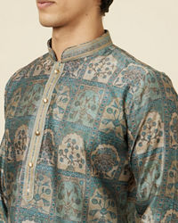 Manyavar Men Marble Blue Tree Of Life Print Kurta Set