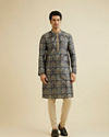 Manyavar Men Oxford Blue Tree Of Life Printed Kurta Set