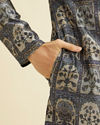 Manyavar Men Oxford Blue Tree Of Life Printed Kurta Set