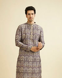 Manyavar Men Soft Lilac Tree Of Life Printed Kurta Set