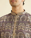 Manyavar Men Soft Lilac Tree Of Life Printed Kurta Set