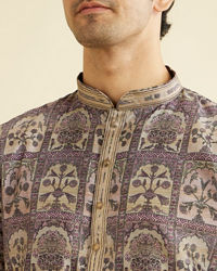 Manyavar Men Soft Lilac Tree Of Life Printed Kurta Set