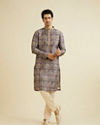 Manyavar Men Soft Lilac Tree Of Life Printed Kurta Set