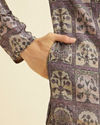 Manyavar Men Soft Lilac Tree Of Life Printed Kurta Set