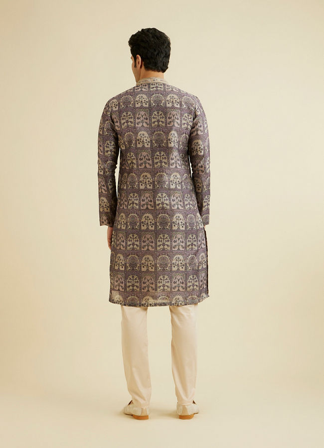 Manyavar Men Soft Lilac Tree Of Life Printed Kurta Set