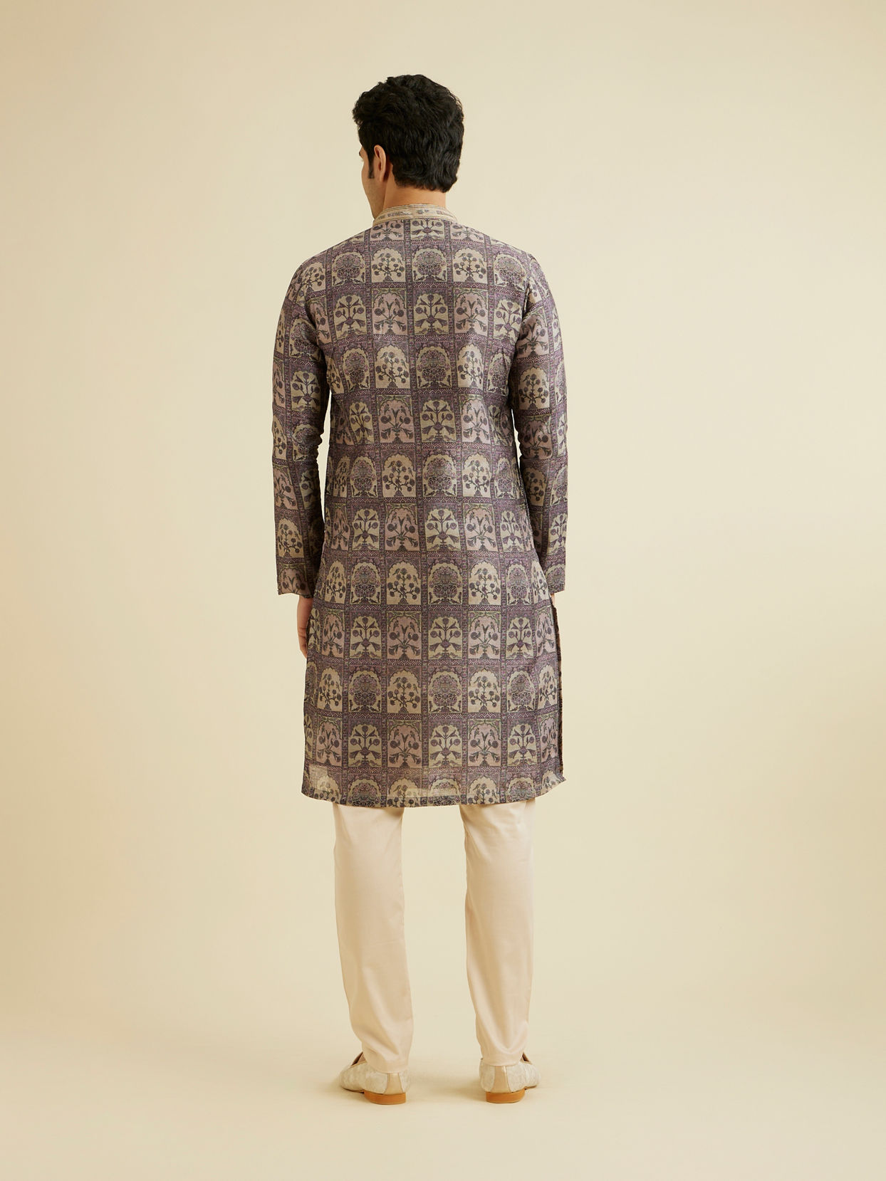 Manyavar Men Soft Lilac Tree Of Life Printed Kurta Set
