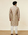 alt message - Manyavar Men Pista Green and Beige Diamond Patterned Kurta Set image number 5