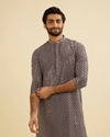 Manyavar Men Steel Grey Grid Patterned Sequinned Kurta Set