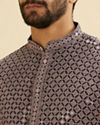 Manyavar Men Steel Grey Grid Patterned Sequinned Kurta Set image number 1