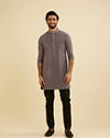 Manyavar Men Steel Grey Grid Patterned Sequinned Kurta Set