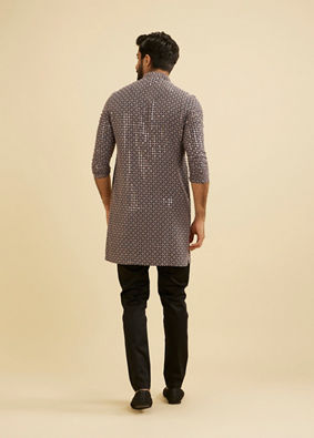 Manyavar Men Steel Grey Grid Patterned Sequinned Kurta Set image number 5