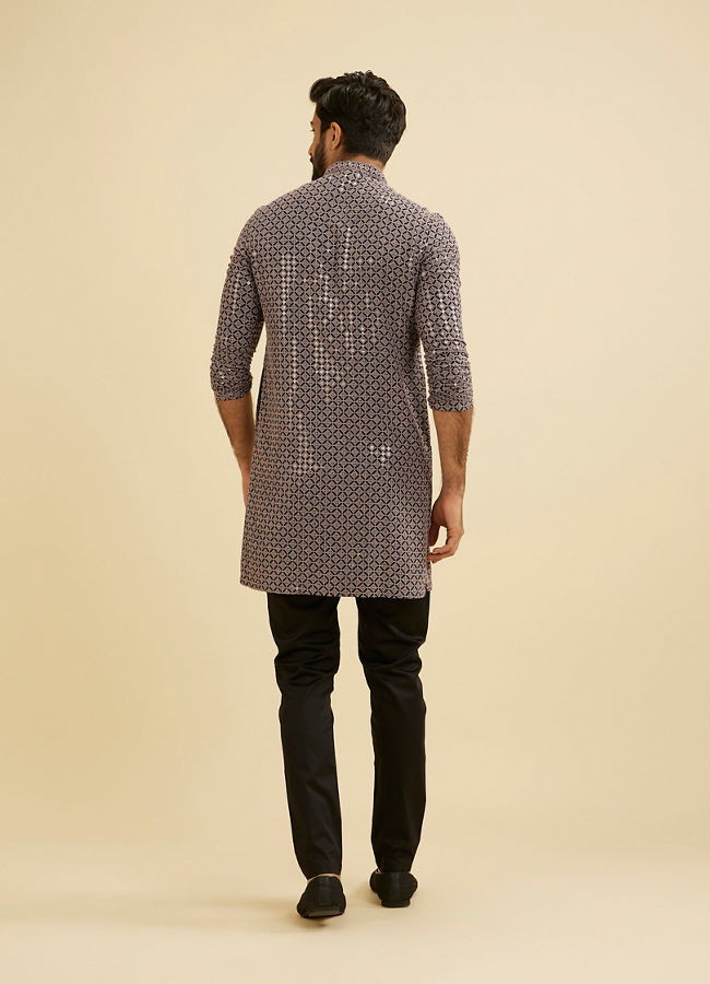 Manyavar Men Steel Grey Grid Patterned Sequinned Kurta Set