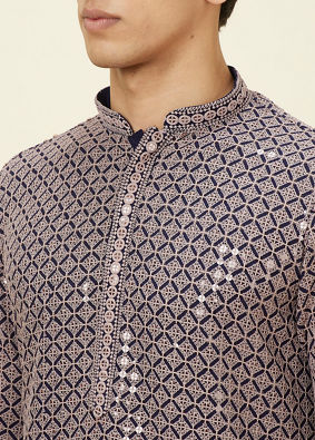 Manyavar Men Dove Grey Chikankari Sequined Kurta Set