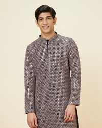 Manyavar Men Dove Grey Chikankari Sequined Kurta Set