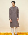 alt message - Manyavar Men Dove Grey Chikankari Sequined Kurta Set image number 2