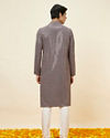 alt message - Manyavar Men Dove Grey Chikankari Sequined Kurta Set image number 5