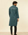 alt message - Manyavar Men Teal Blue Chikankari Kurta Set image number 4