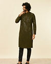 alt message - Manyavar Men Olive Green Chikankari Kurta Set image number 2