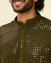 Manyavar Men Olive Green Chikankari Kurta Set