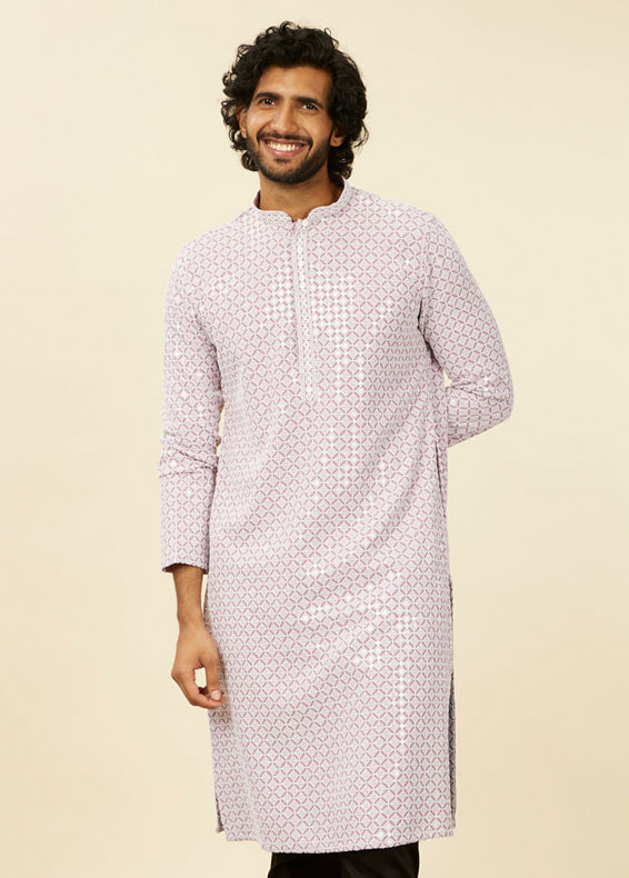 Manyavar Men Lilac Chikankari Kurta Set