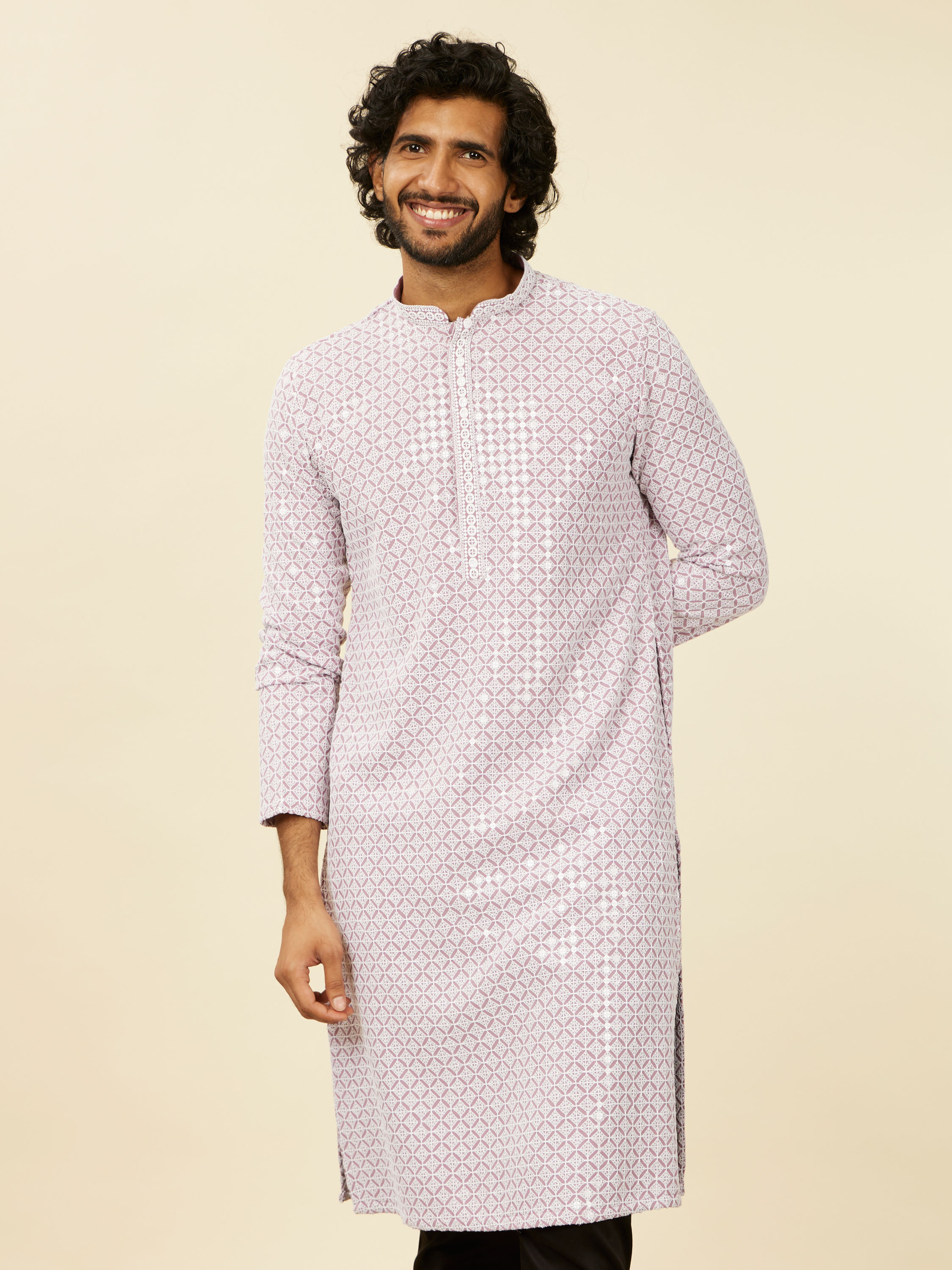 Manyavar Men Lilac Chikankari Kurta Set