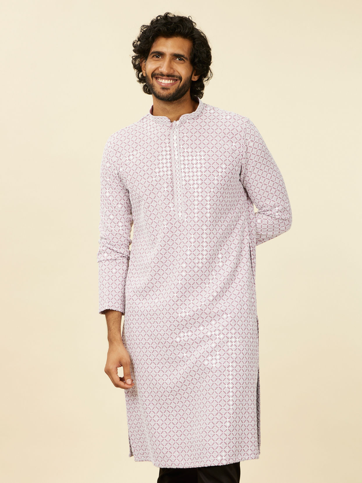 alt message - Manyavar Men Lilac Chikankari Kurta Set image number 0