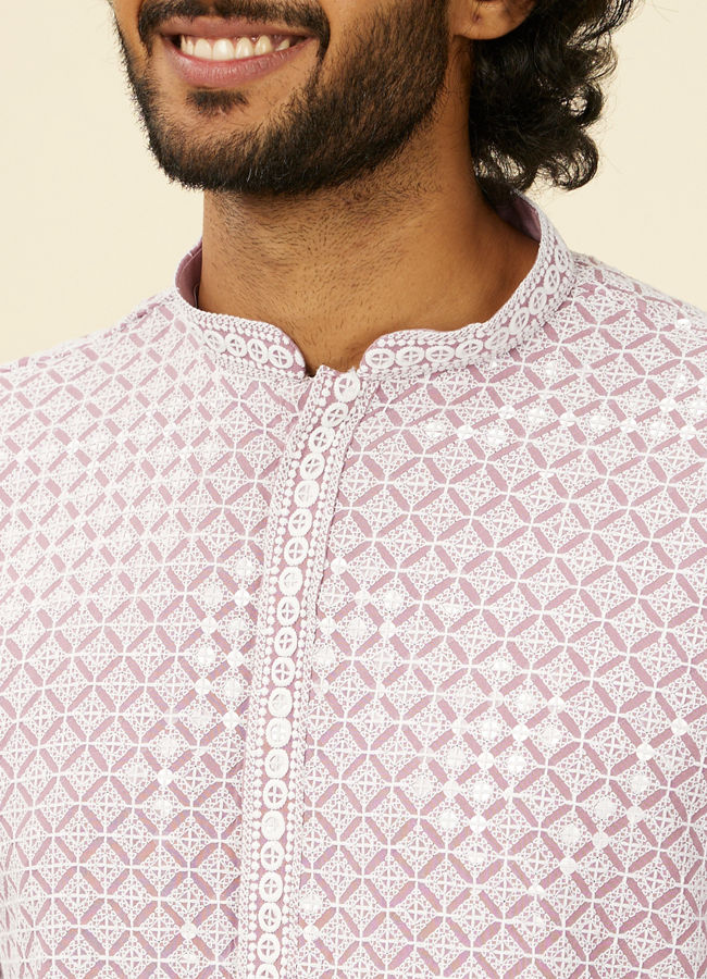 alt message - Manyavar Men Lilac Chikankari Kurta Set image number 1