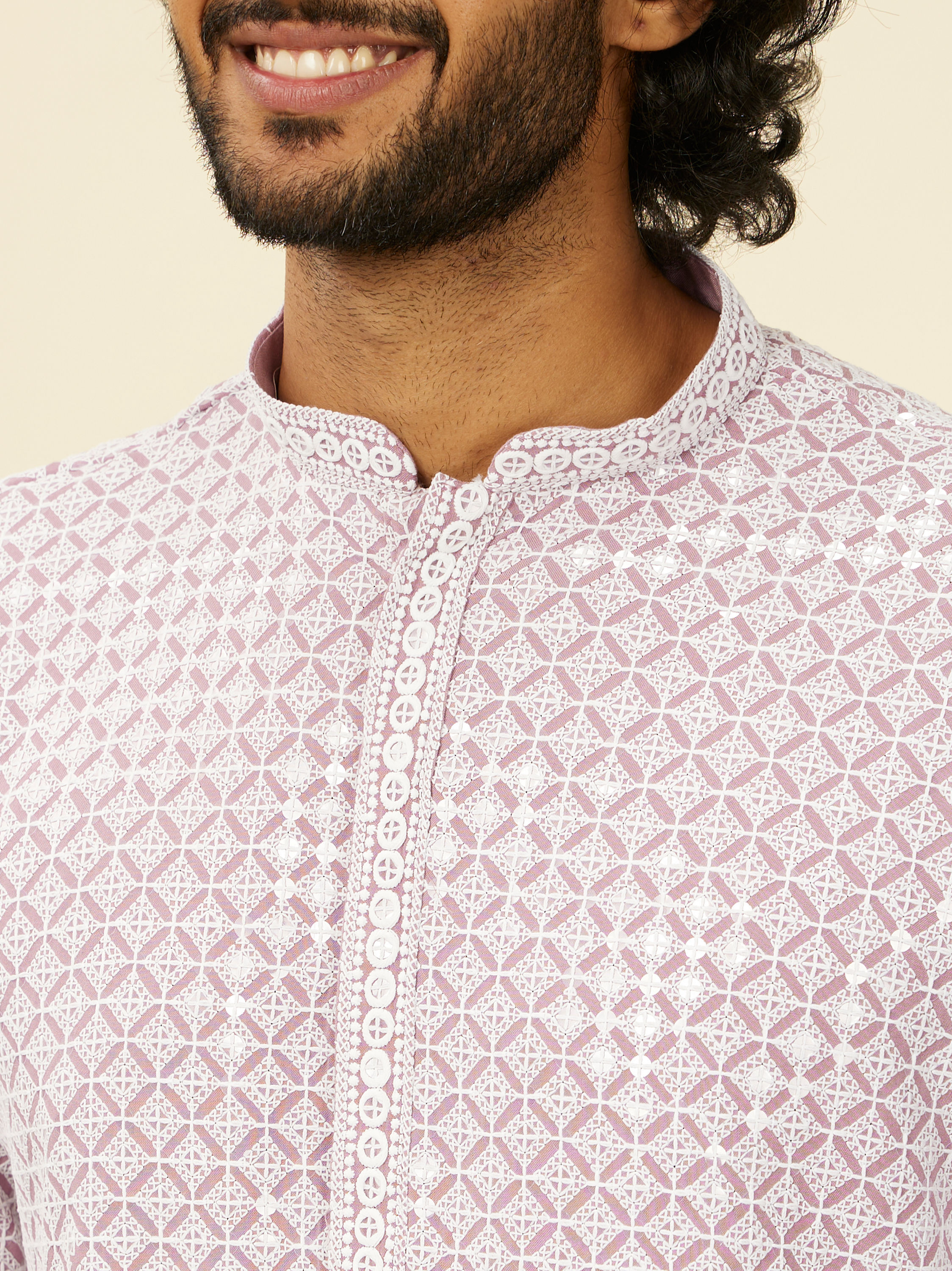 Manyavar Men Lilac Chikankari Kurta Set