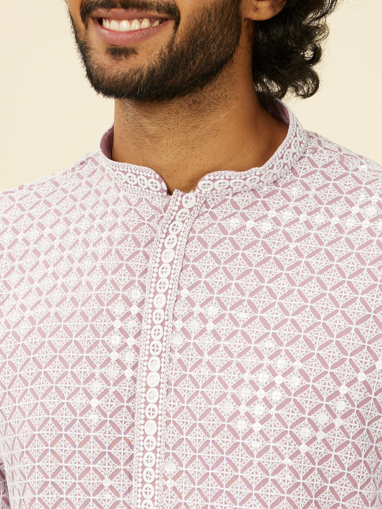 alt message - Manyavar Men Lilac Chikankari Kurta Set image number 1